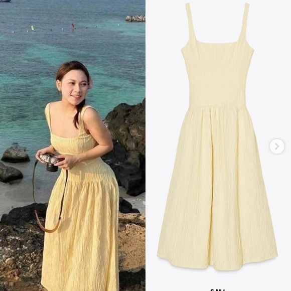 ZARA TEXTURED MIDI DRESS Yellow - Picture 5 of 7